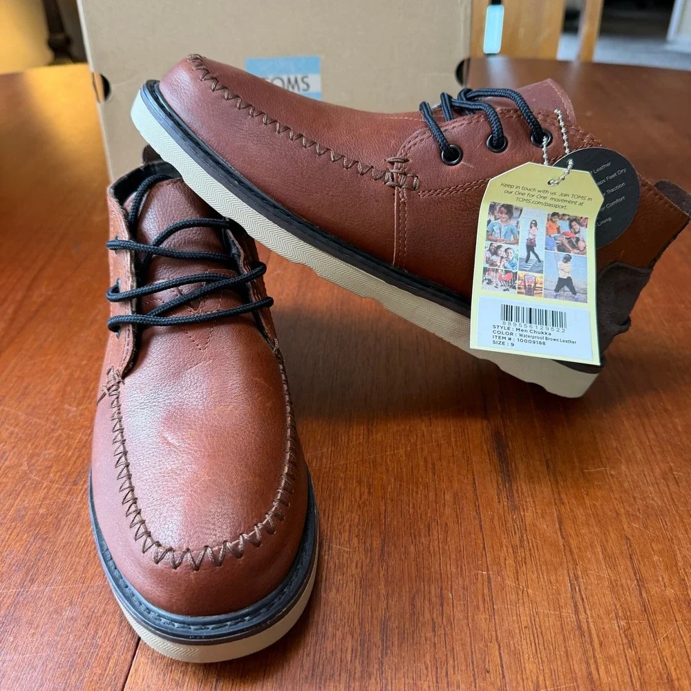 TOMS Men Chukka Waterproof Brown Leather Boots 10009188 Sz 9 NEW Workwear Rugged